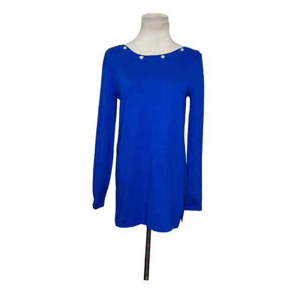 Cable & Gauge blue long sleeves embellished neck sweater size Small - Picture 10 of 11